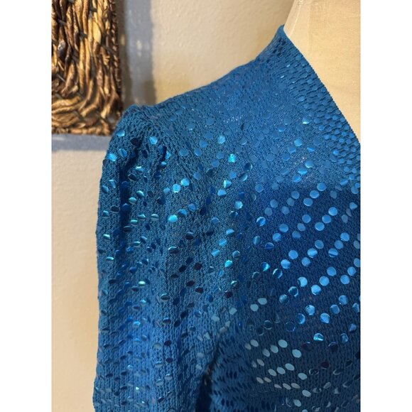 ST JOHN VINTAGE Sequin Jacket L 80's Blue Wedding Formal Party Cruise Holiday - Picture 7 of 15
